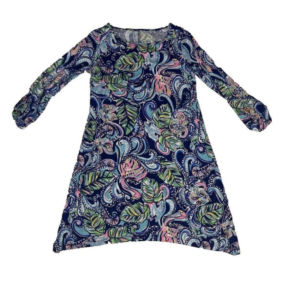 Lilly Pulitzer Multicolor Paisley Knit Trapeze Swing Scoop 3/4 Sleeve Size XS